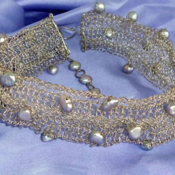 Jewelry - ARTIST KNIT STERLING SILVER BAROQUE PEARL NECKLACE